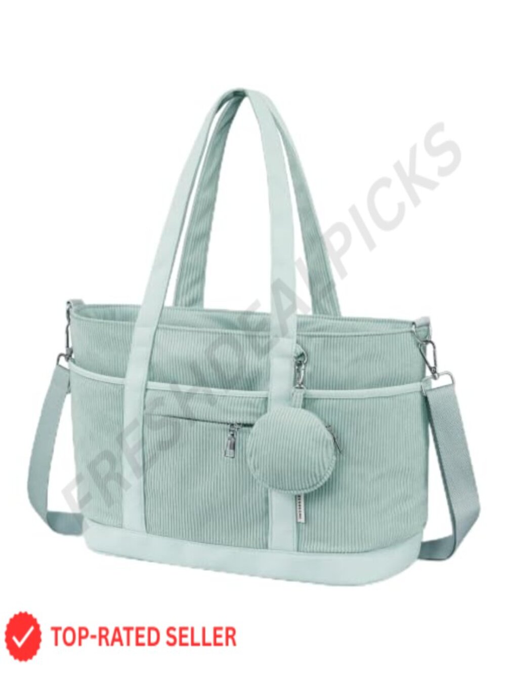Corduroy Tote Bag with Laptop Compartment, 16 Pockets, Crossbody